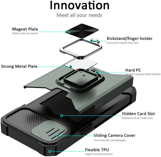 Redpepper iPhone 14 Custodia Nera Cover Camera Stand Anello