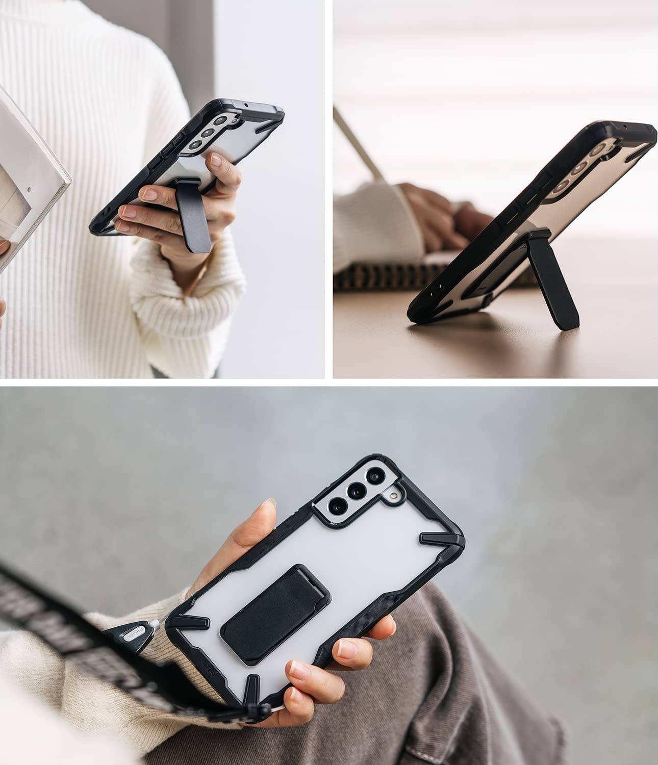Ringke Fusion-X Cover Galaxy S22 5G con Stand Nera
