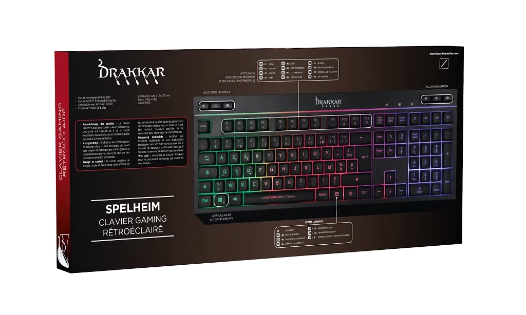 Konix Drakkar Spelheim Tastiera Gaming Membrana AZERTY cavo RGB