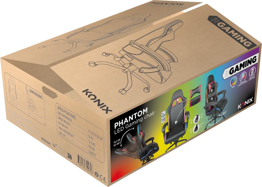 Konix Phantom sedia gaming ufficio nera RGB 135°
