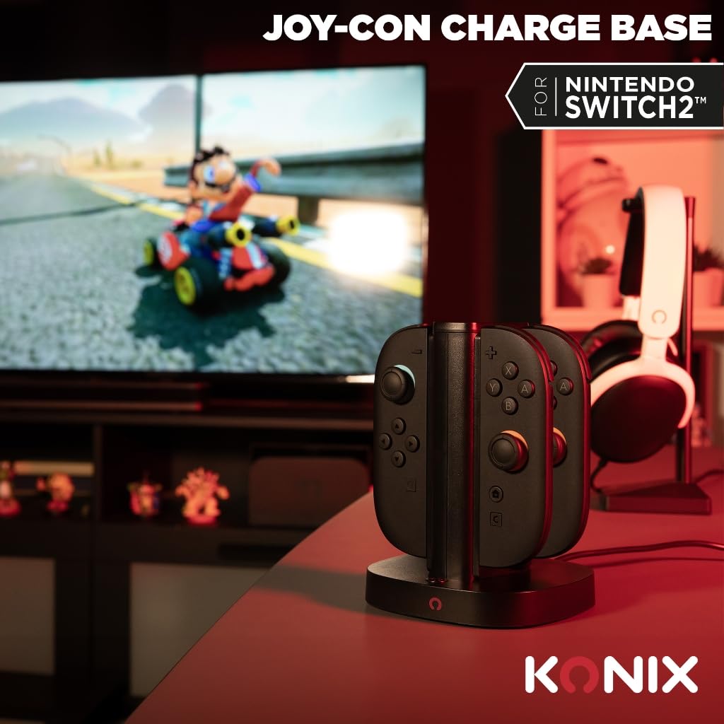 Konix Stazione Ricarica 4 Joy-Con Switch 2 USB-A Nera LED