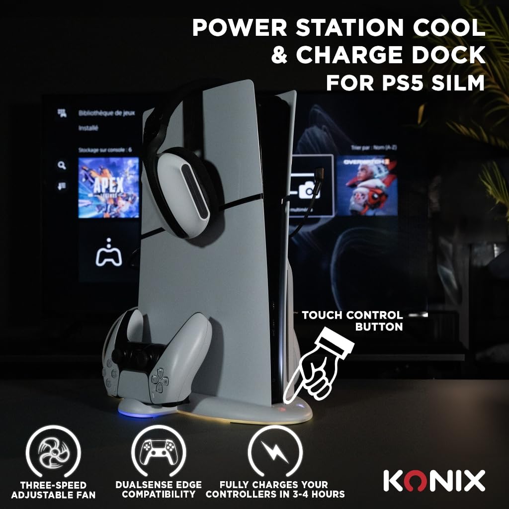 Konix Power Station Dock PS5 Slim RGB Bianco 2 Controller