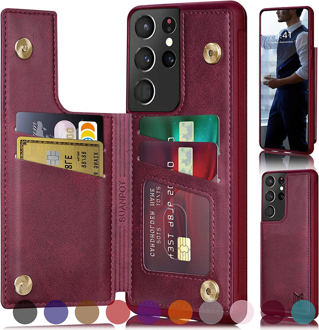Redpepper Galaxy S21 Ultra cover portafoglio pelle rosso vino