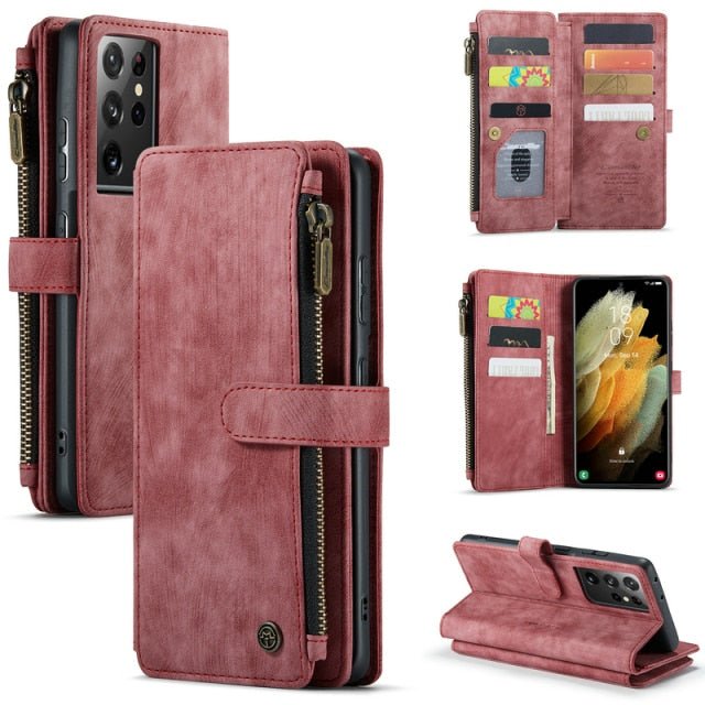 Redpepper Galaxy Custodia S21 Ultra Portafoglio Pelle Nera Stand