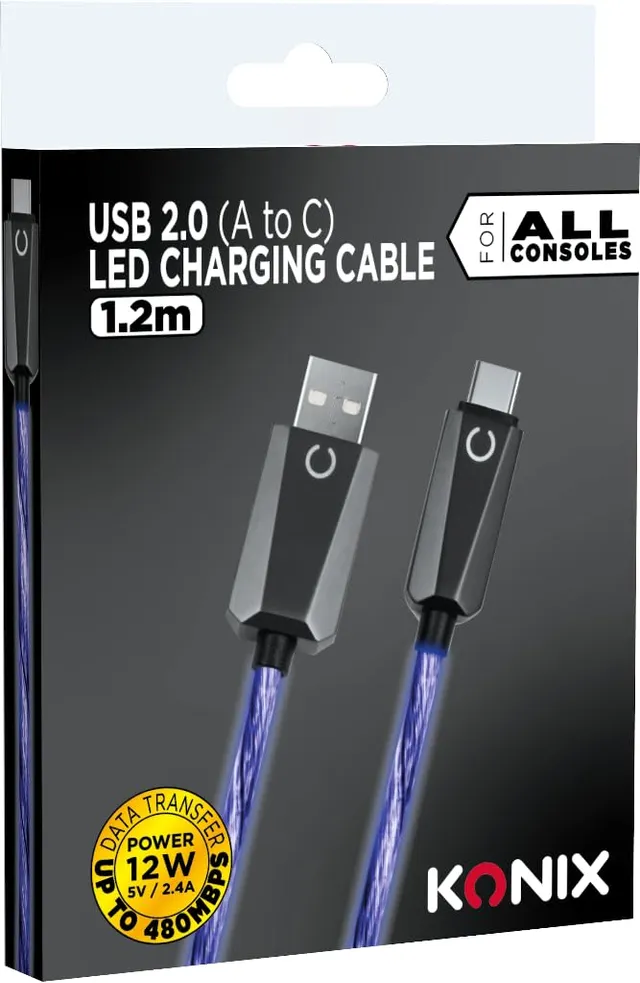 Konix cavo USB A-C blu 1,2 m LED ricarica 12W PS5