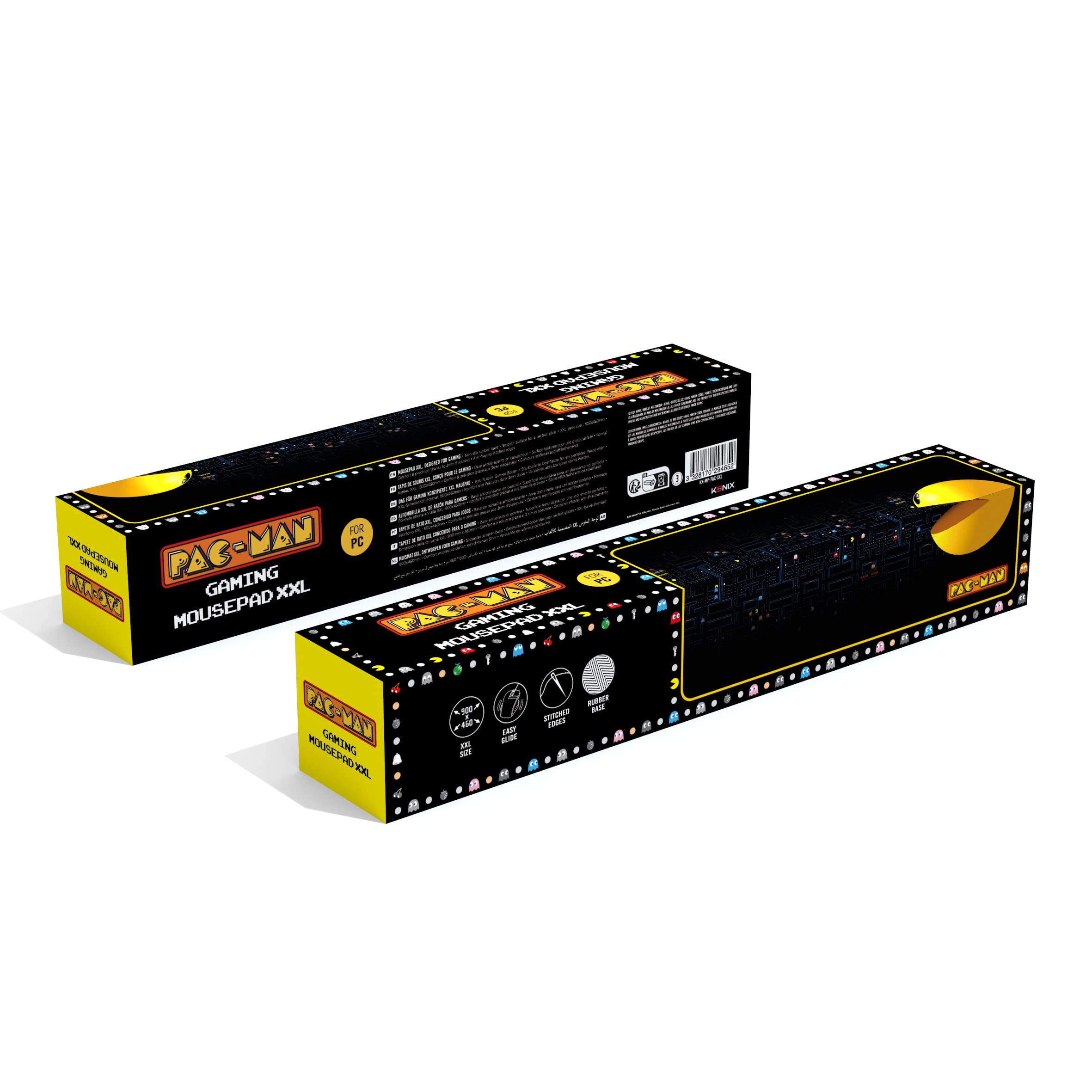 Konix Pac-Man Tappetino Mouse Gaming XXL 90x46 Nero Giallo