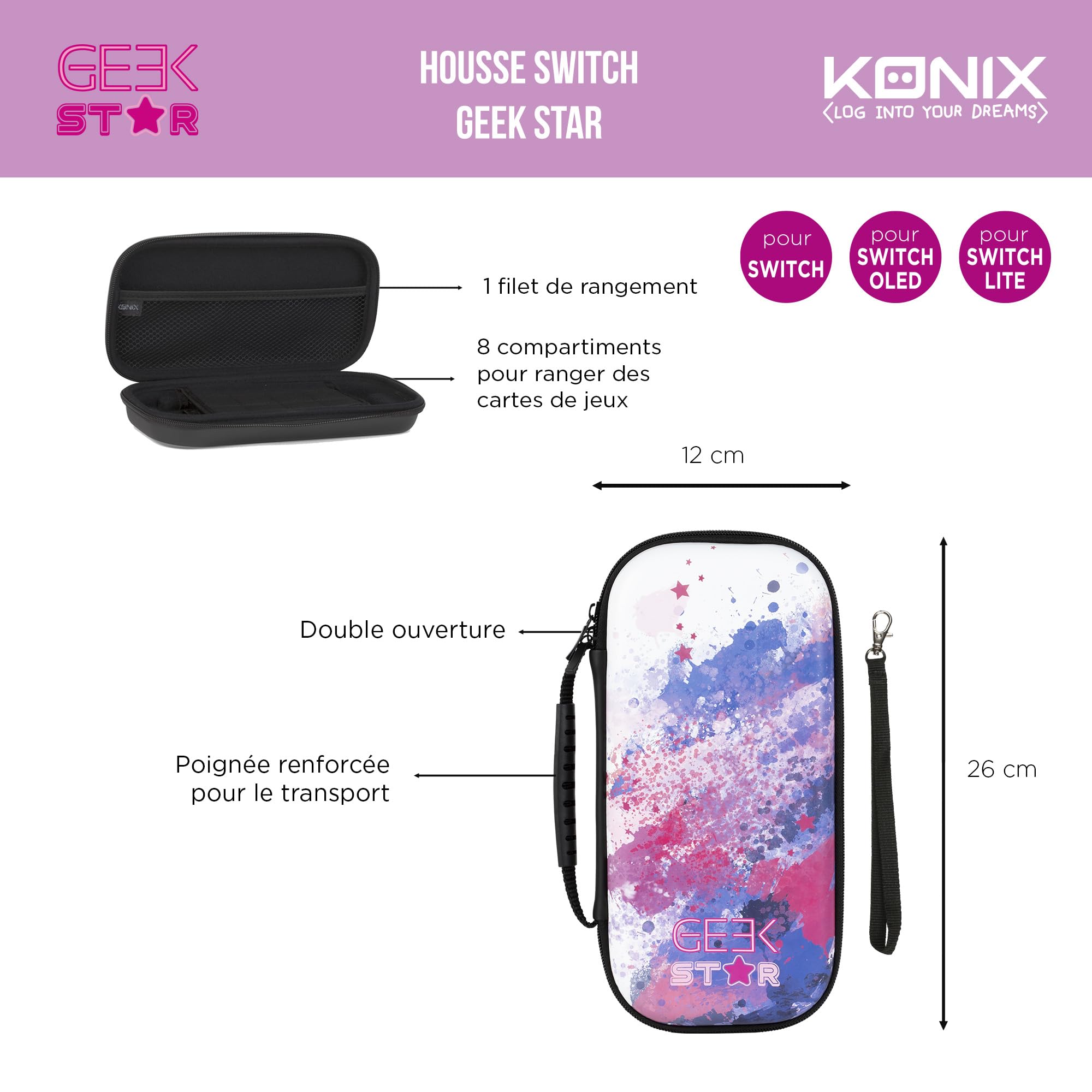 Konix Geek Star custodia Switch OLED Lite 8 giochi stelle