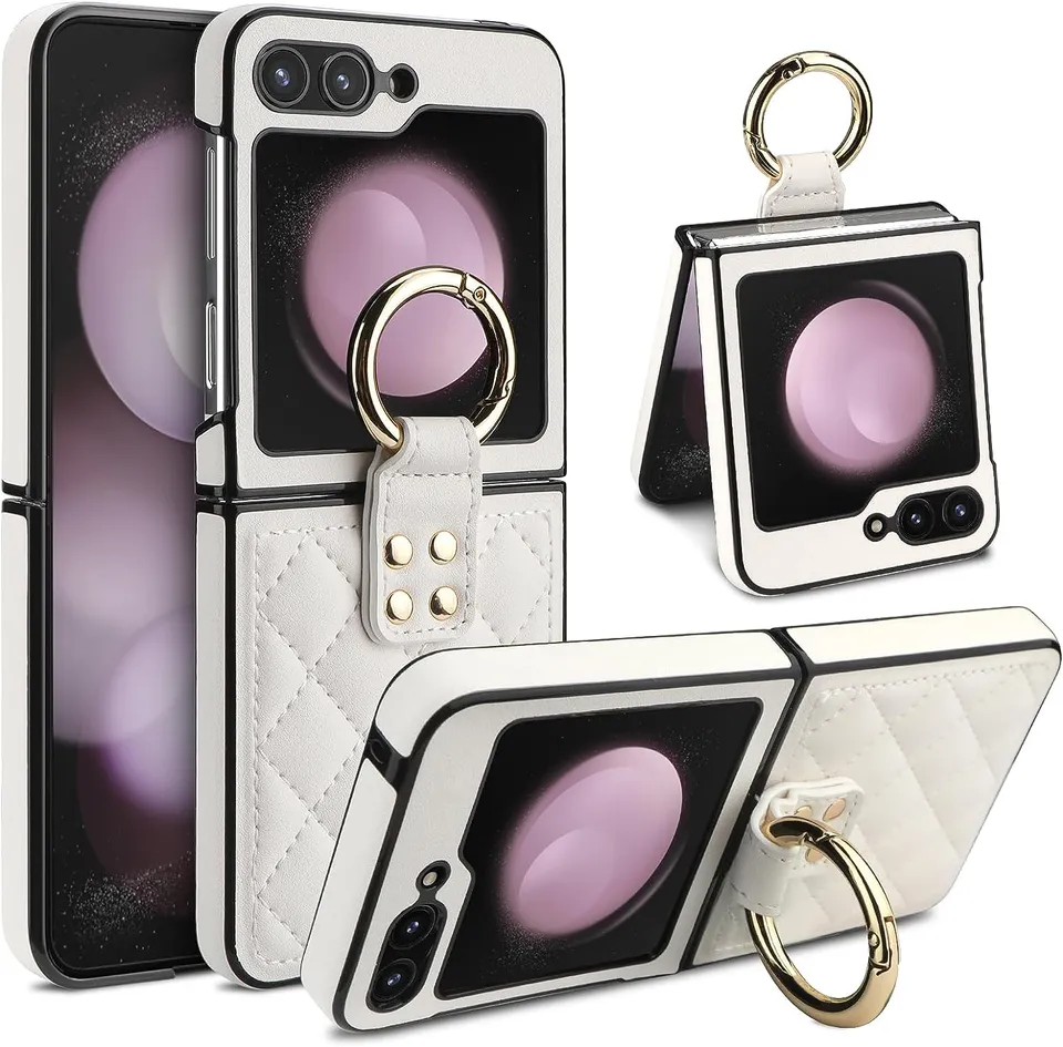 Redpepper Galaxy Z Flip 5 Custodia Pelle Nera con Anello