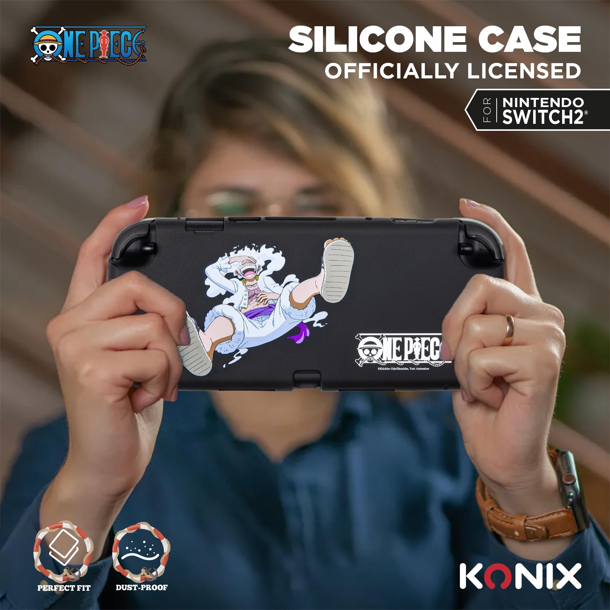 Konix One Piece Custodia Switch 2 Silicone Nero Luffy Gear 5
