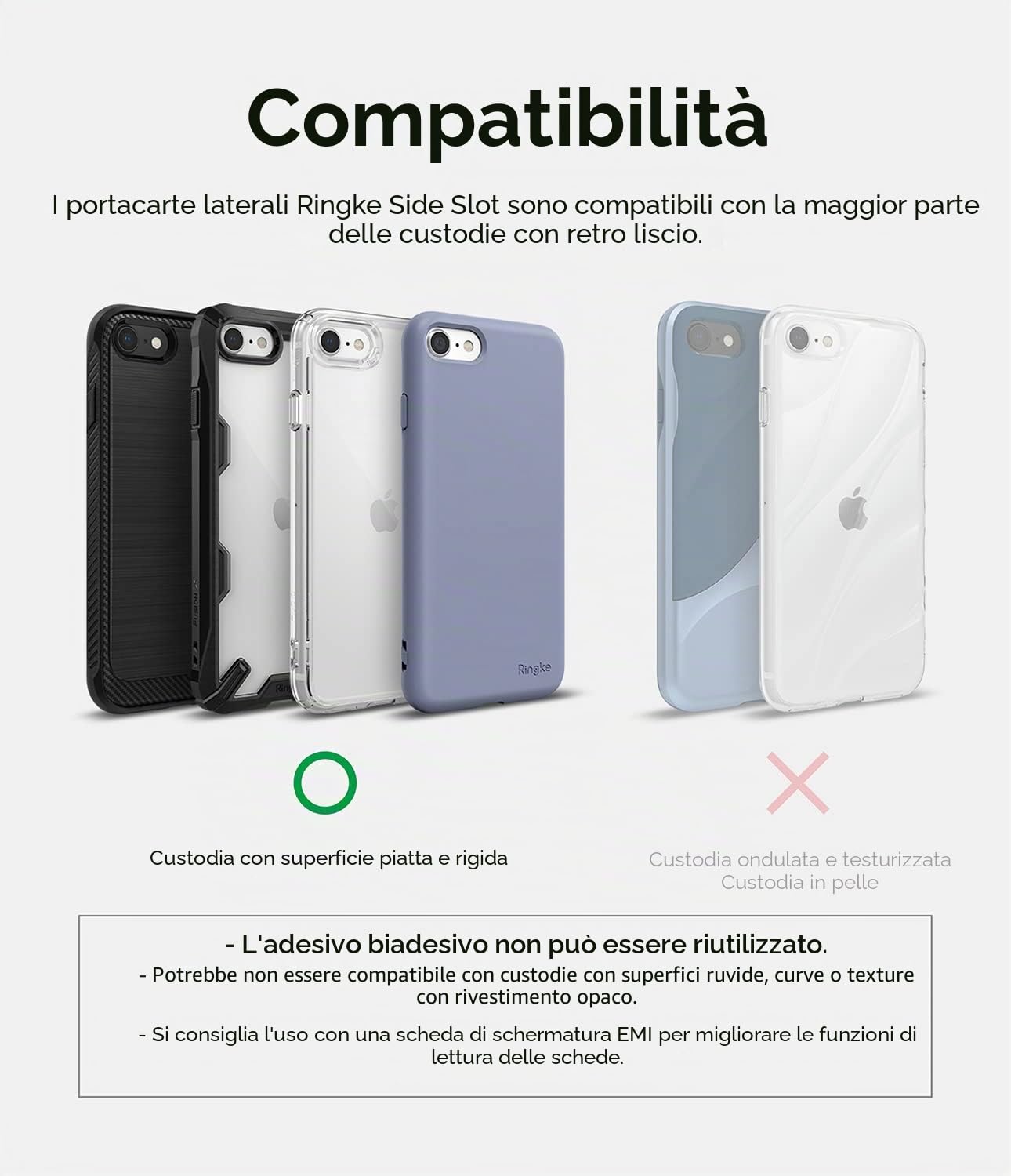 Ringke Side Slot Card Holder Adesivo PC 3 Carte Clear Mist