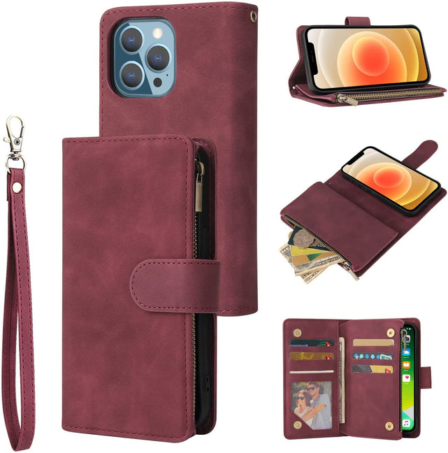 Redpepper iPhone 13 Pro Cover Portafoglio Zip Pelle Nera