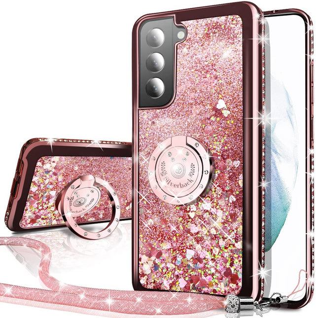 Redpepper S22 Plus Cover Glitter con Anello Stand Rosa