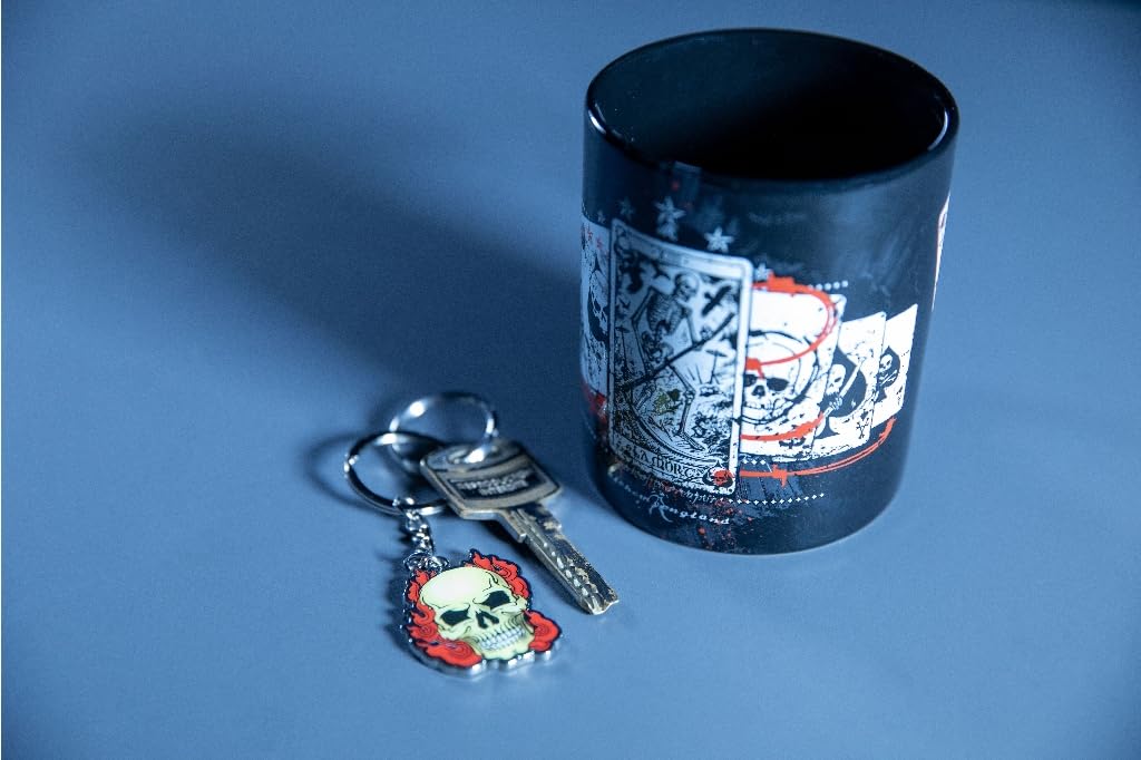 Konix Alchemy portachiavi metallo teschio rosso giallo regalo