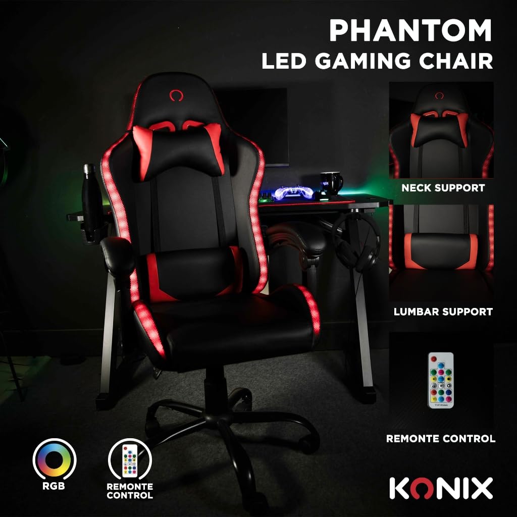 Konix Phantom sedia gaming ufficio nera RGB 135°