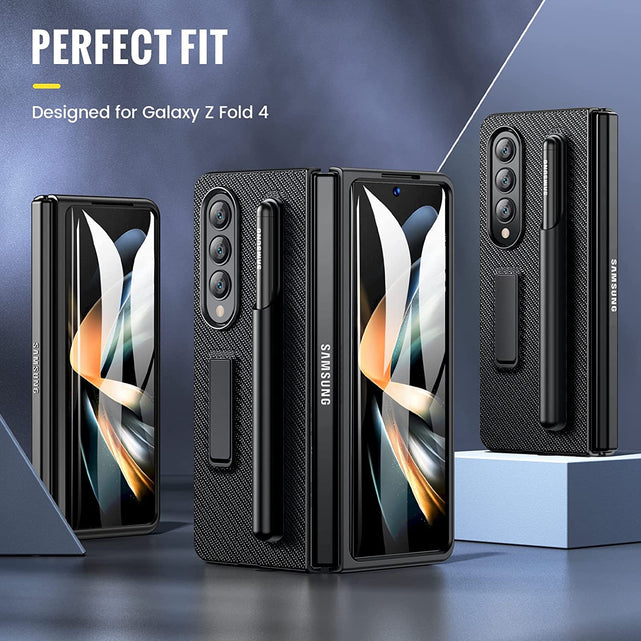 Redpepper Galaxy Z Fold 4 Custodia Pelle S Pen Nera Carbonio