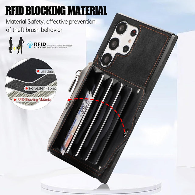 Redpepper Galaxy S25 Ultra cover portafoglio pelle nera RFID vetro