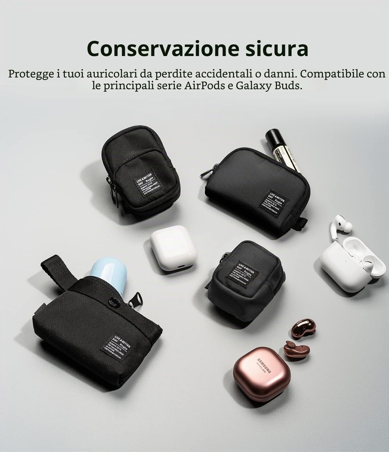 Ringke Mini Pouch Two Pocket Pochette Nylon Black AirPods