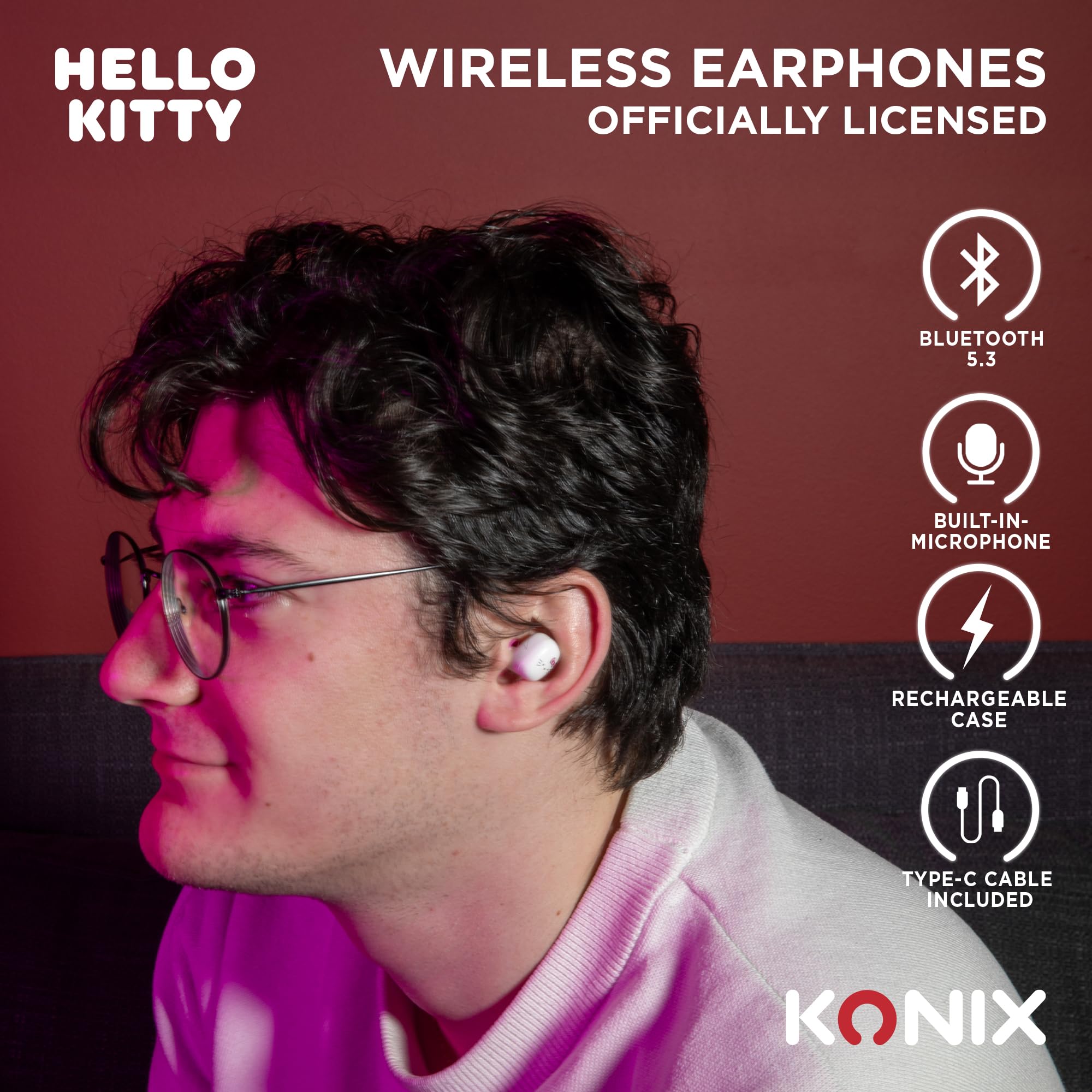 Konix Hello Kitty Cuffie Wireless Nero Rosa 6+15h Bluetooth